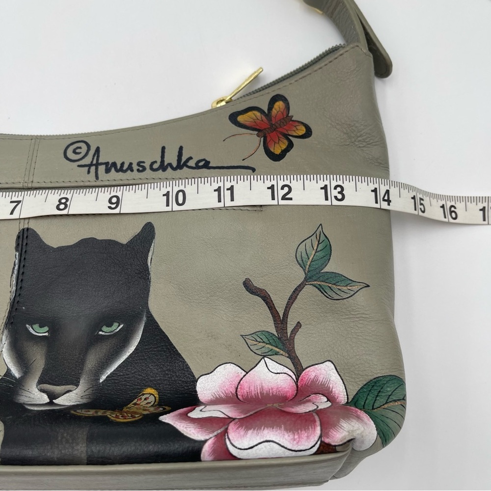 Anuschka Garden Panther Hand-Painted Leather Hobo Purse Dual Zip New - Picture 10 of 13